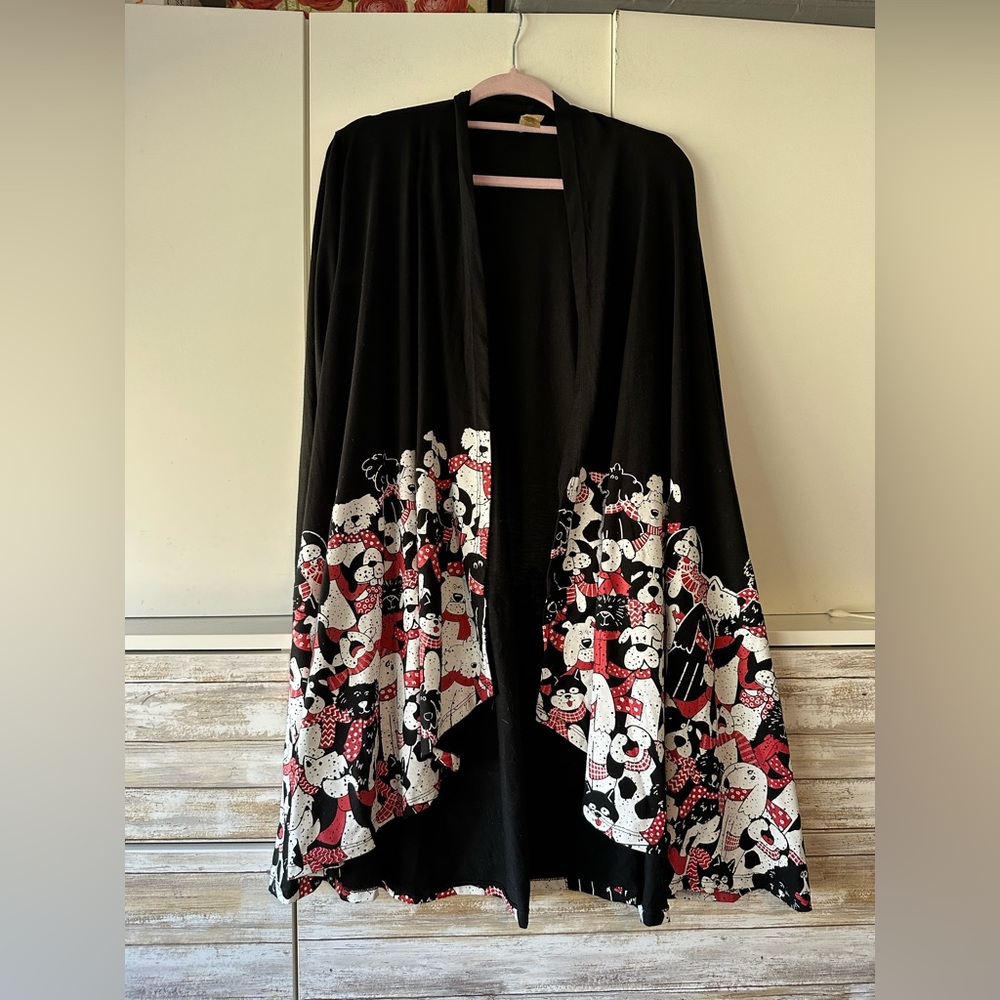 A Walk in the Park Dog Print Asymmetrical Cardigan Open Front Size L